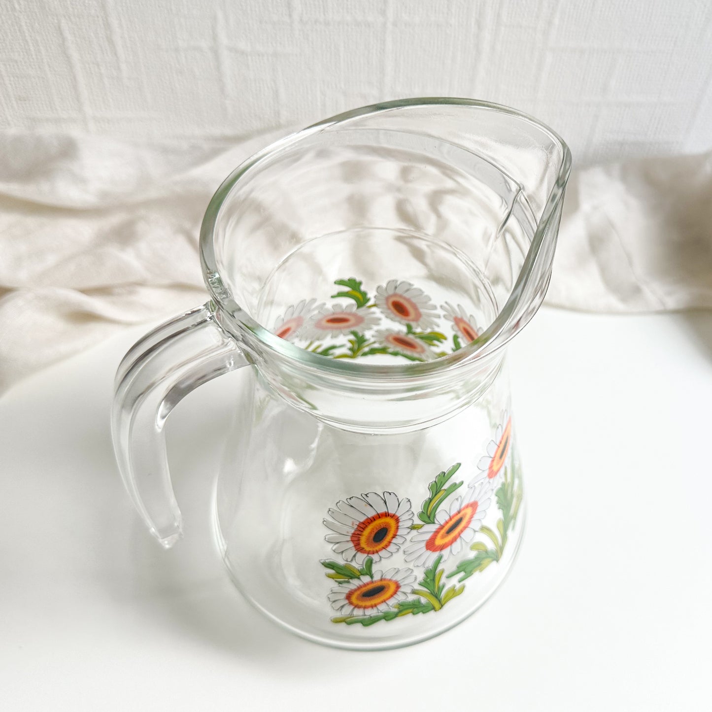 Vintage Carafe Pitcher with Daisy Pattern