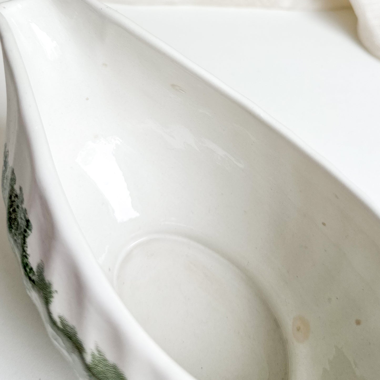 Green Transferware Gravy Boat