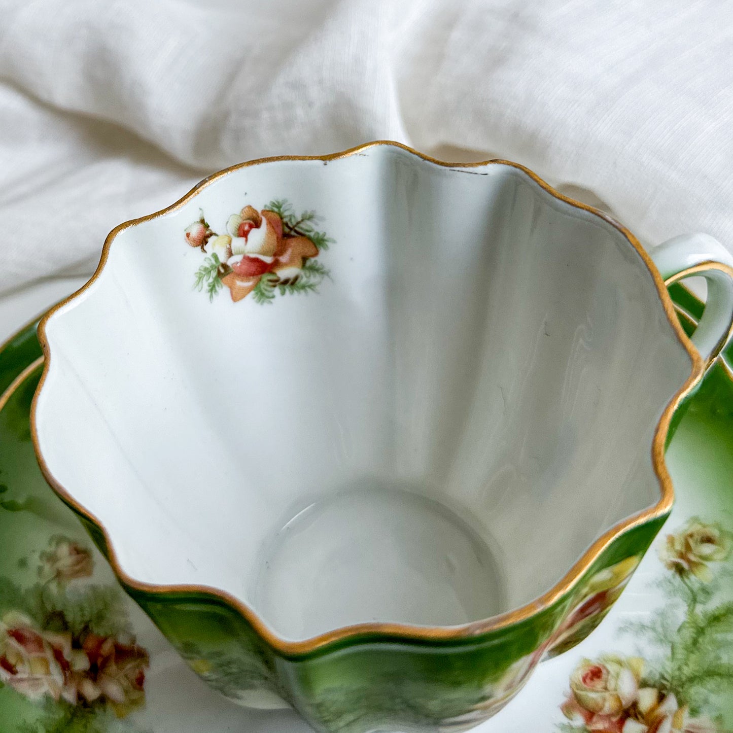 Antique Tea Trio with Rose Pattern