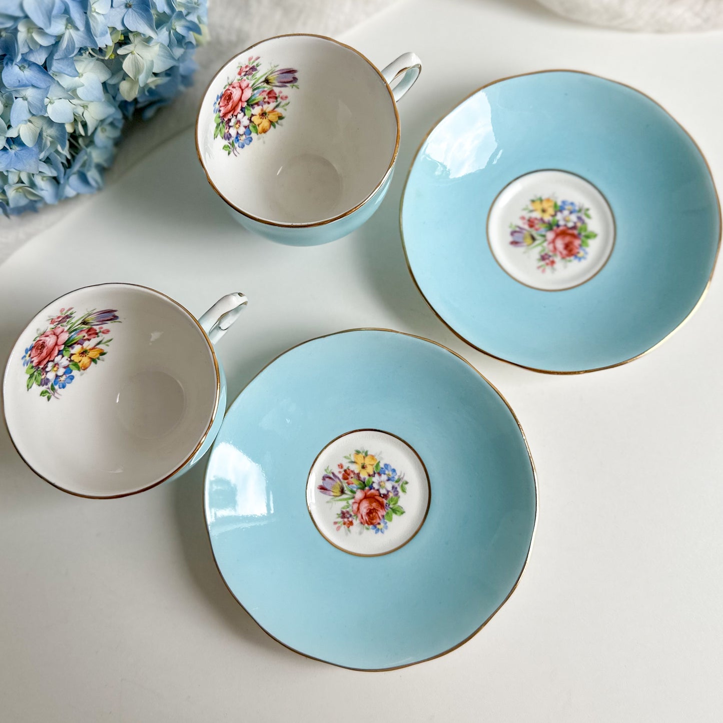 Pair of Blue Tea Cups and Saucers