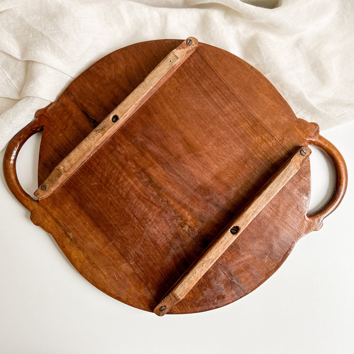 Vintage Hand Carved Wooden Tray with Handles