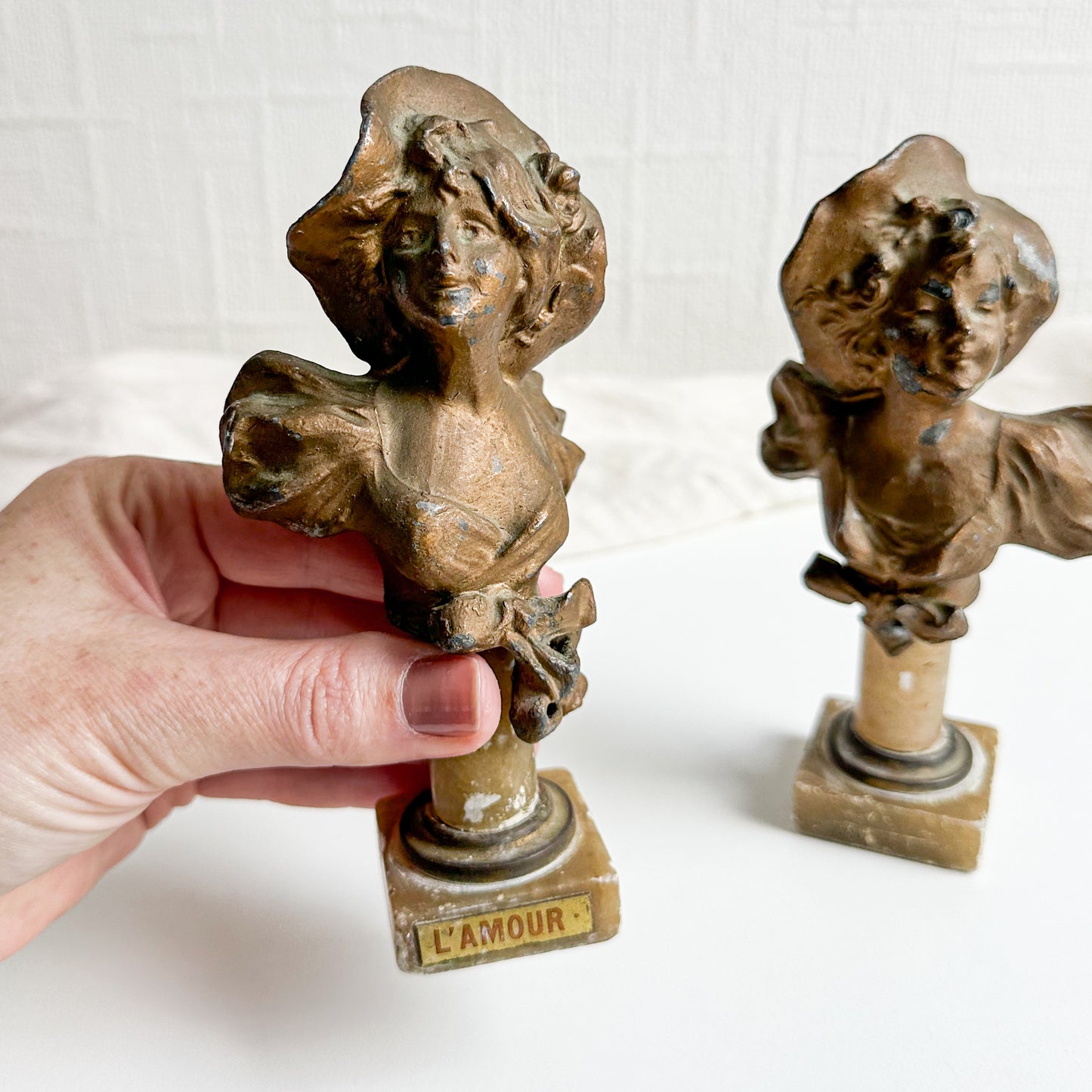Pair of Antique Spelter Busts