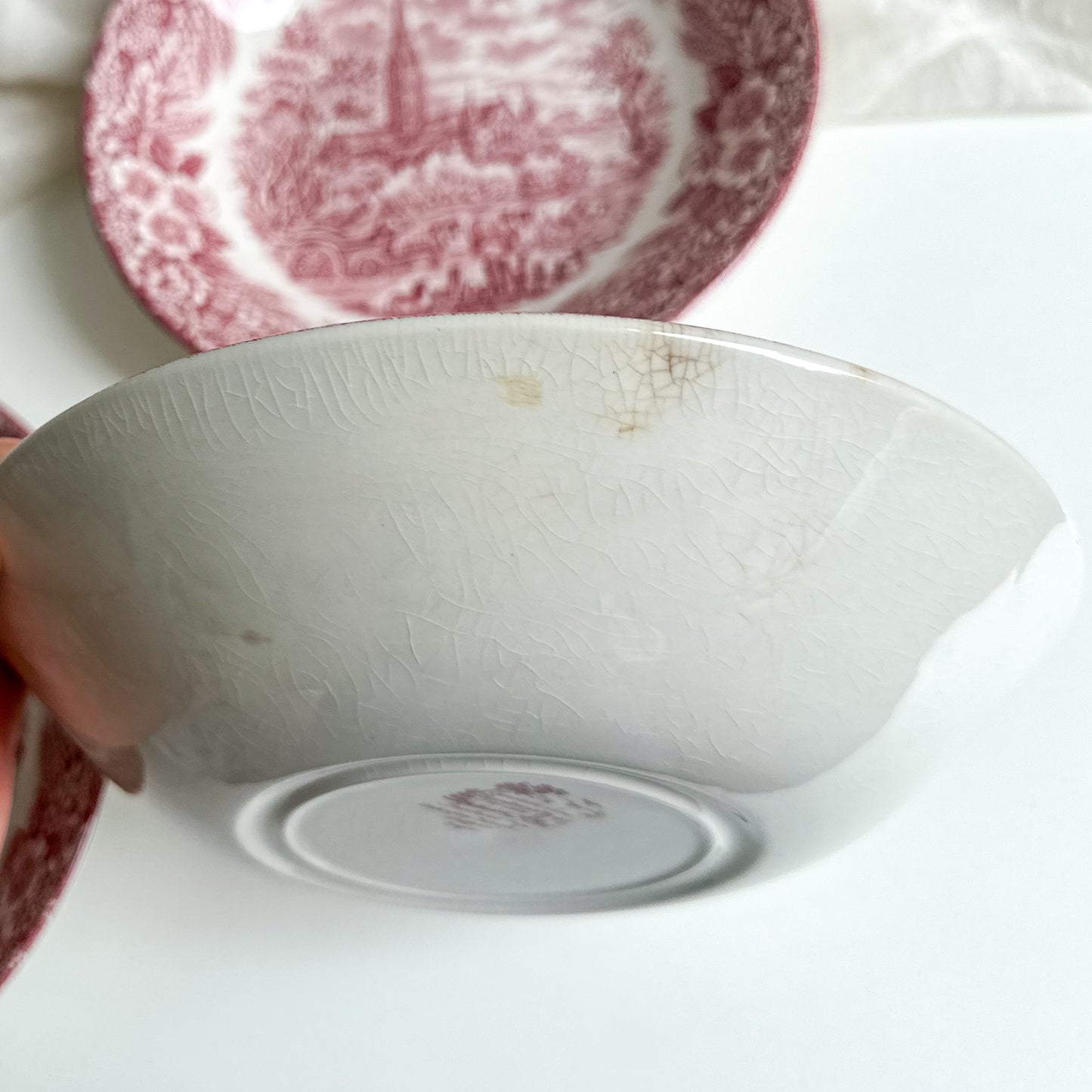 Set of 3 Vintage Red Transferware Shallow Bowls