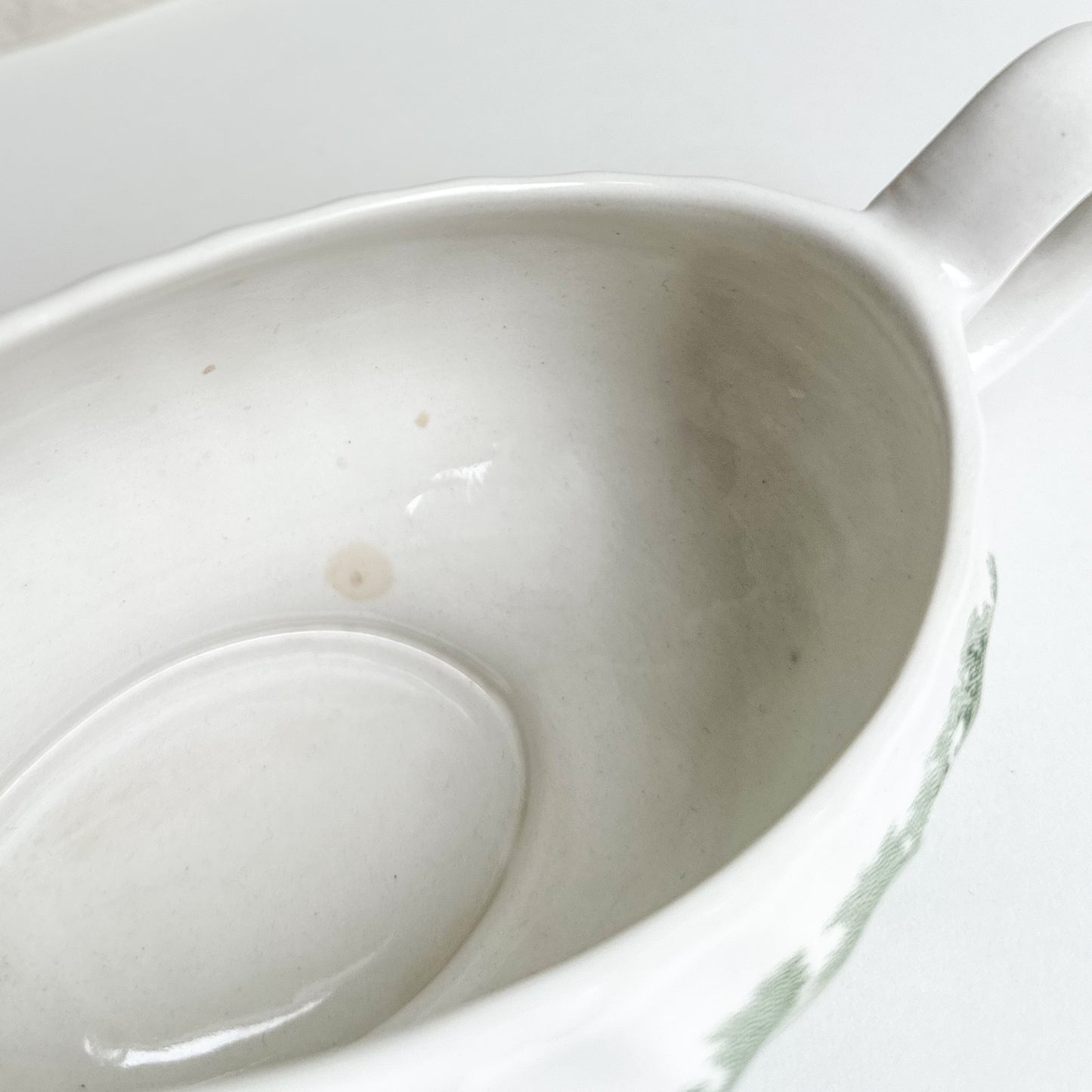 Green Transferware Gravy Boat