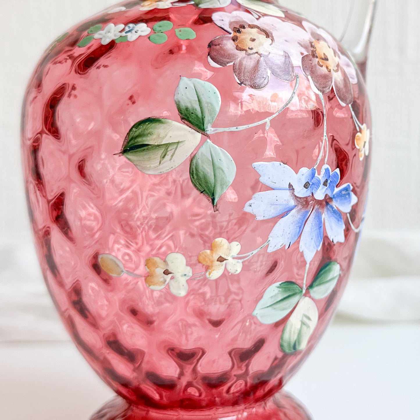 Hand Painted Cranberry Glass Jug
