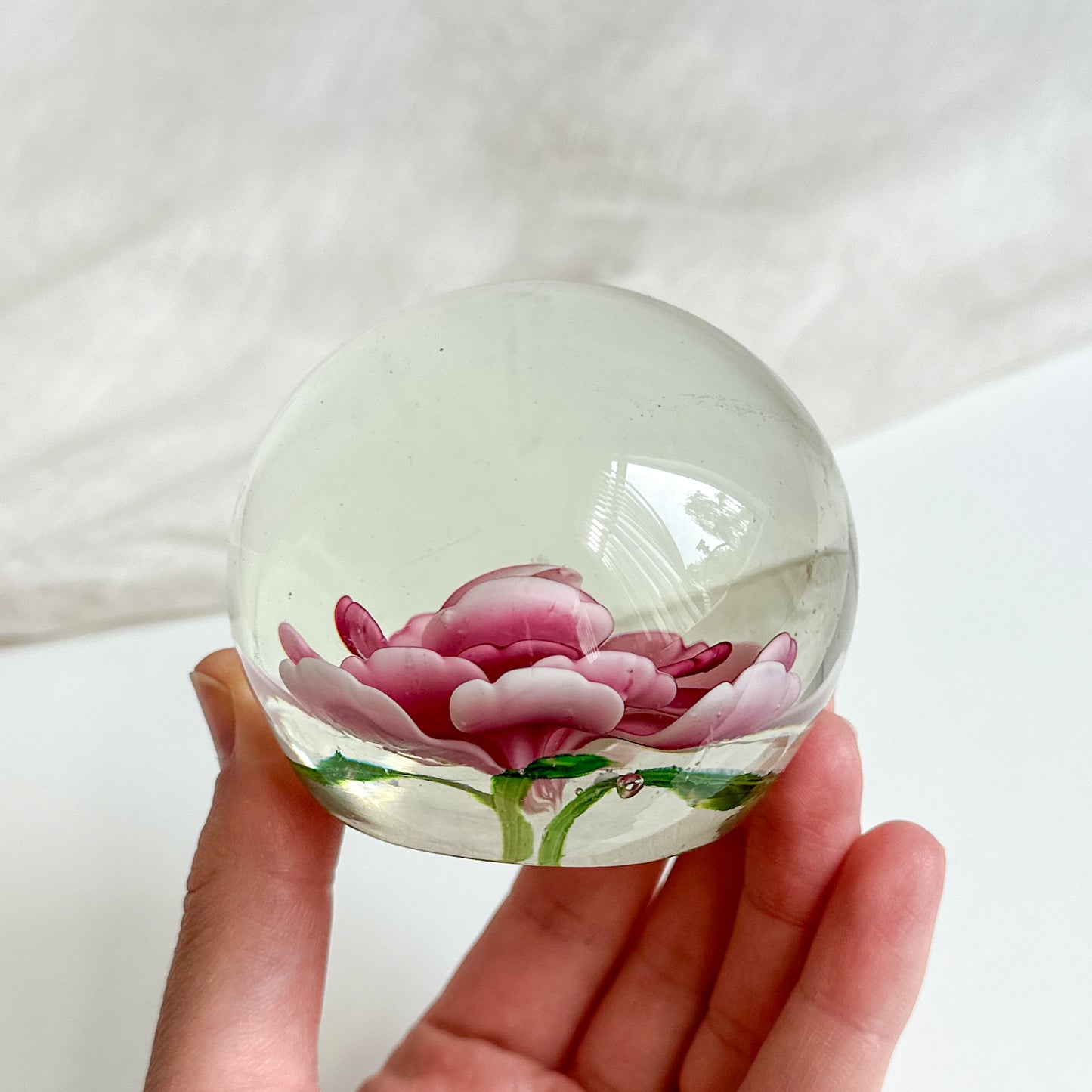 Pink Flower Glass Paperweight