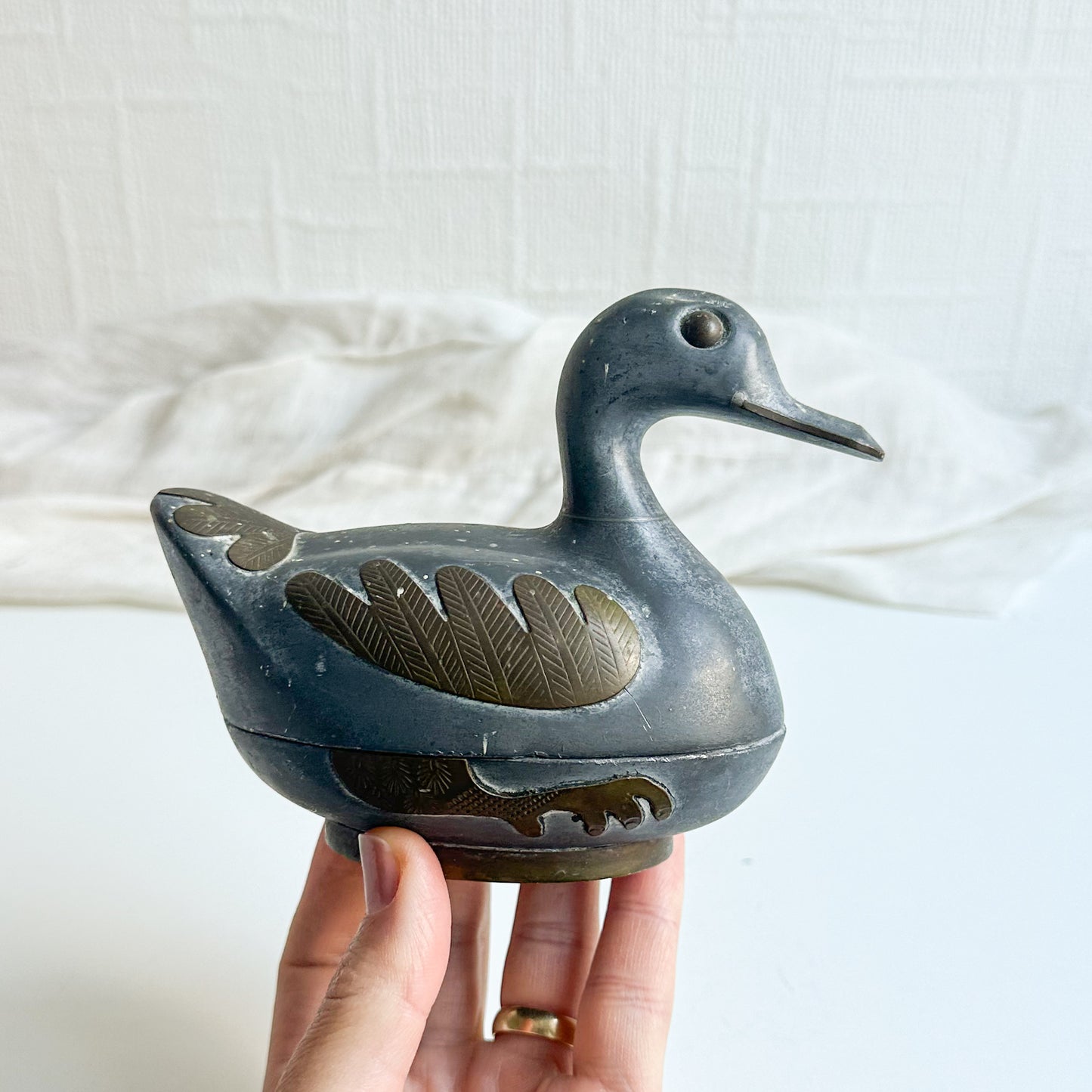 Duck Shaped Pewter Box