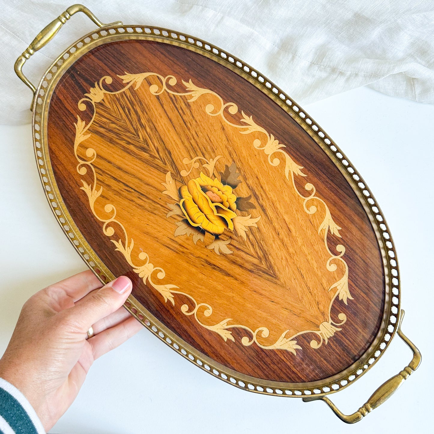 Marquetry Tray with Brass Edge