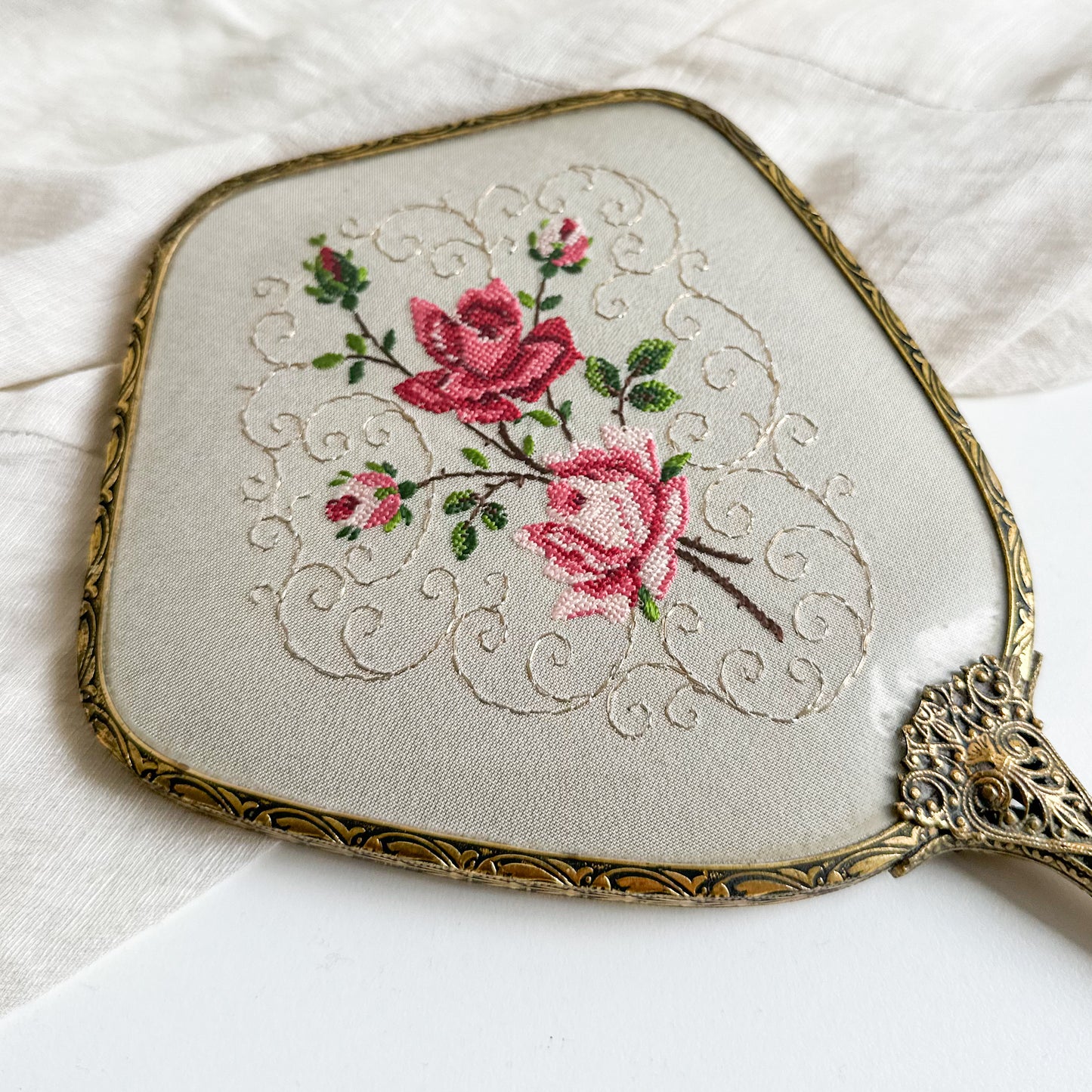 Handheld Mirror with Embroidery