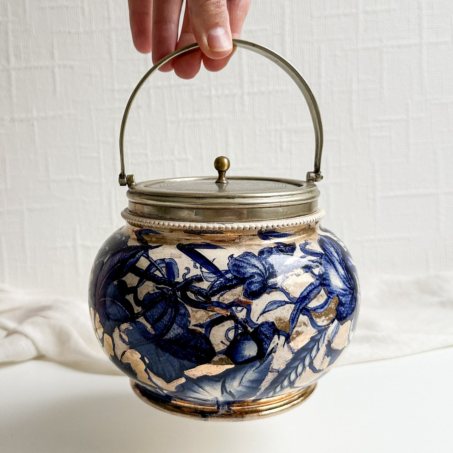 Antique Blue and White Biscuit Barrel