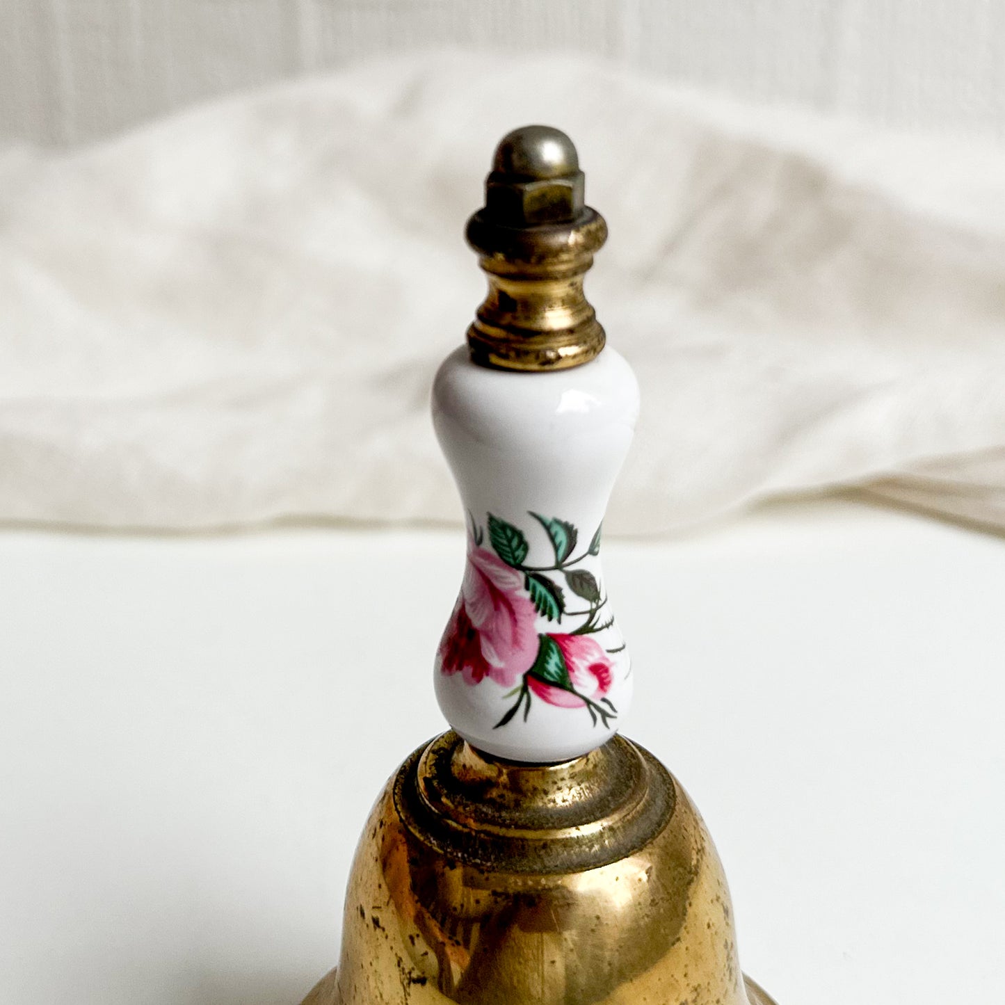 Vintage Brass Bell with Porcelain Handle