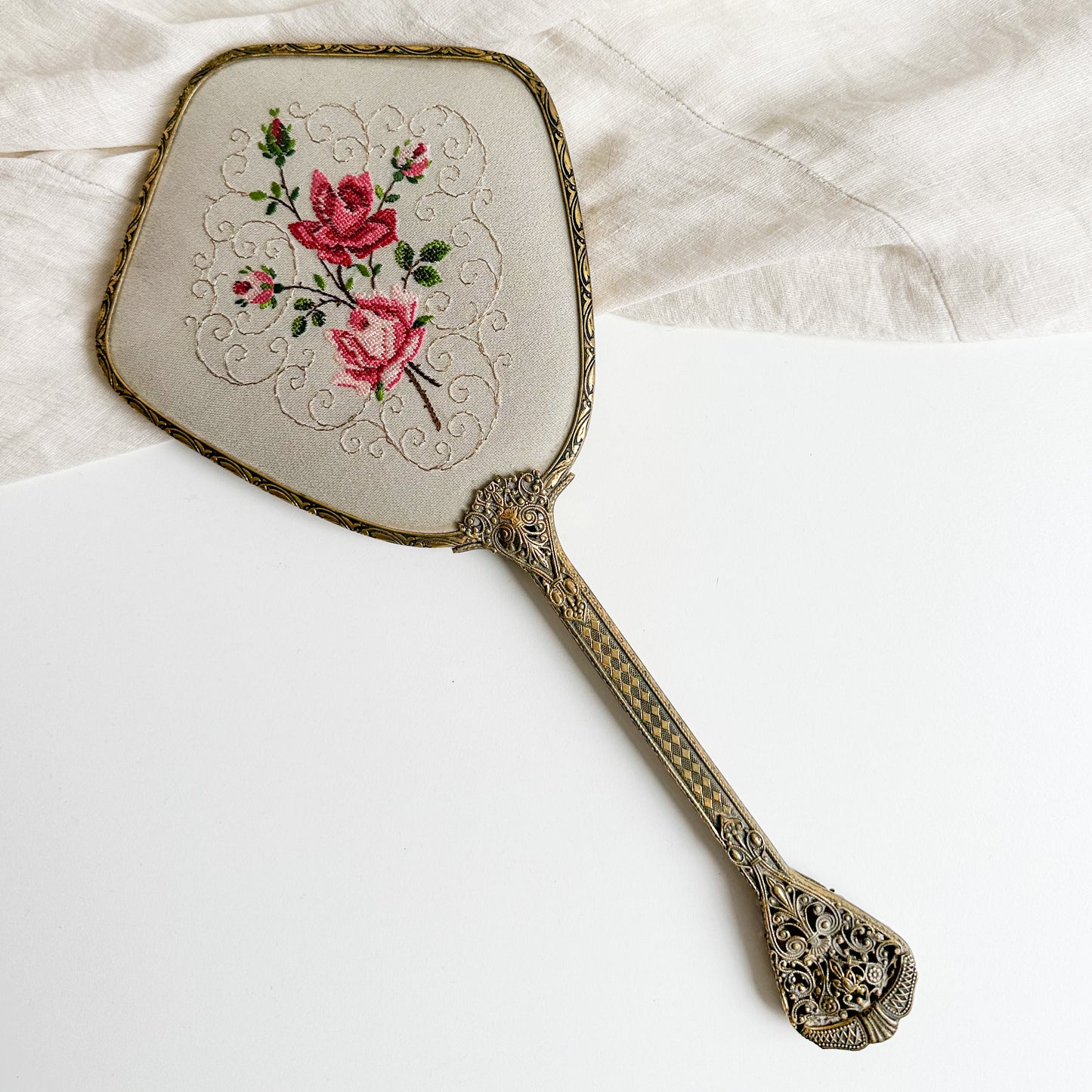 Handheld Mirror with Embroidery
