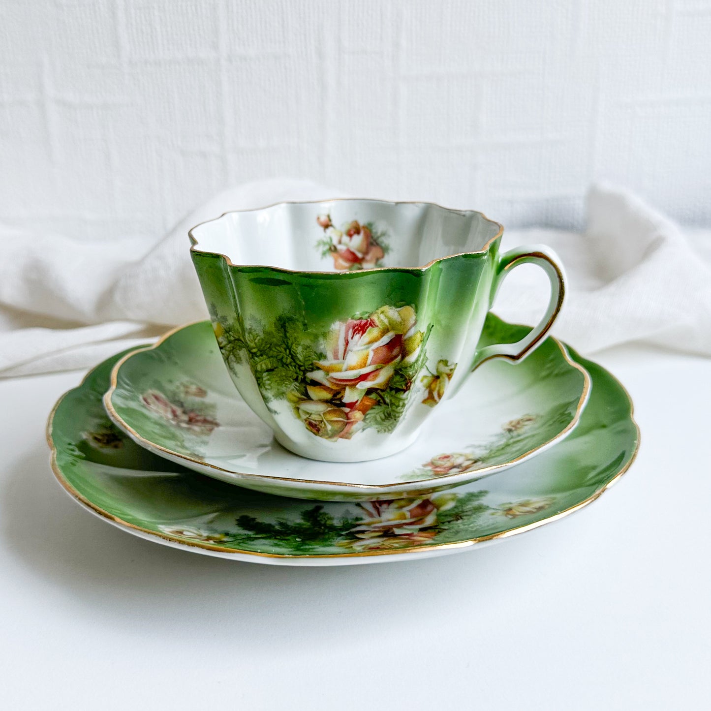 Antique Tea Trio with Rose Pattern