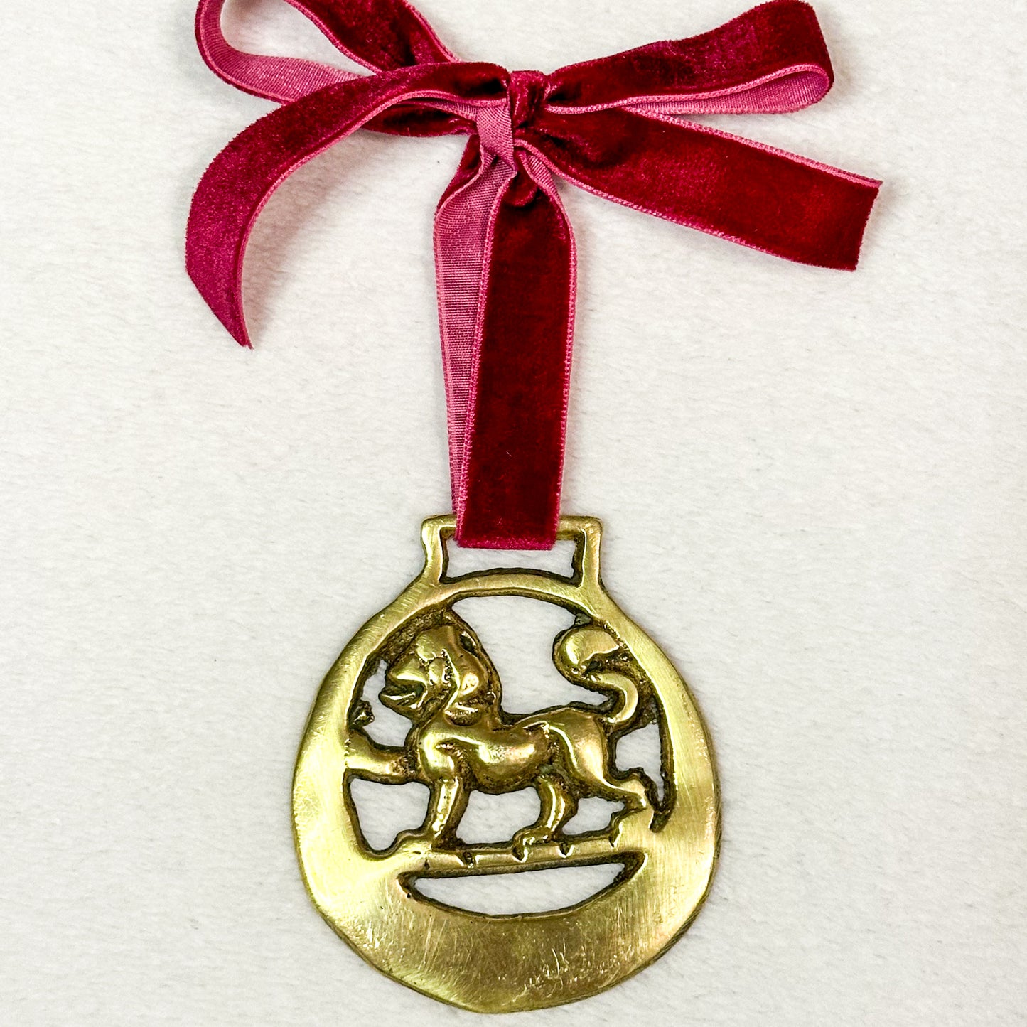 Brass Ornament with Bordeaux Ribbon 5