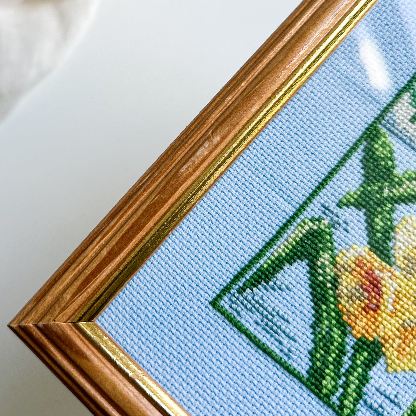 Framed Cross Stitch Picture with Daffodils