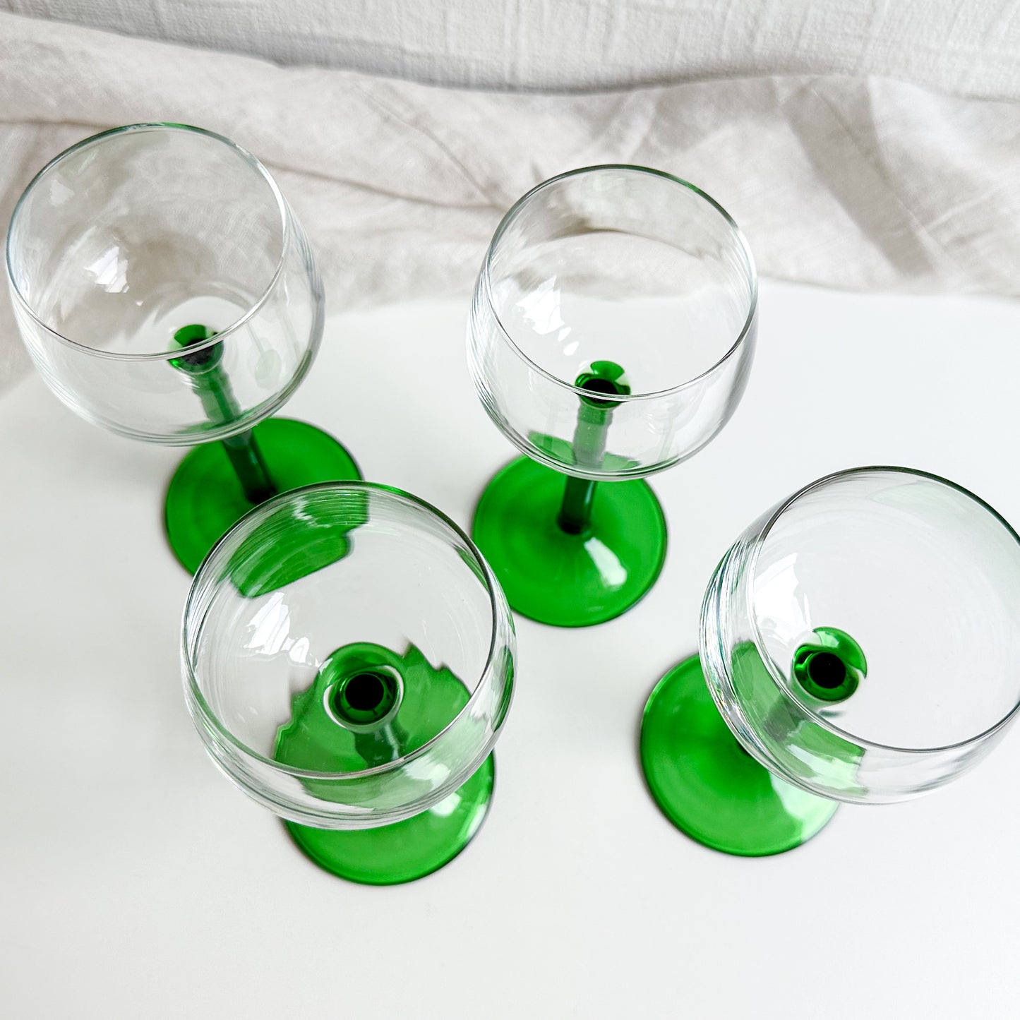 Set of 4 French Wine Glasses with Green Stem