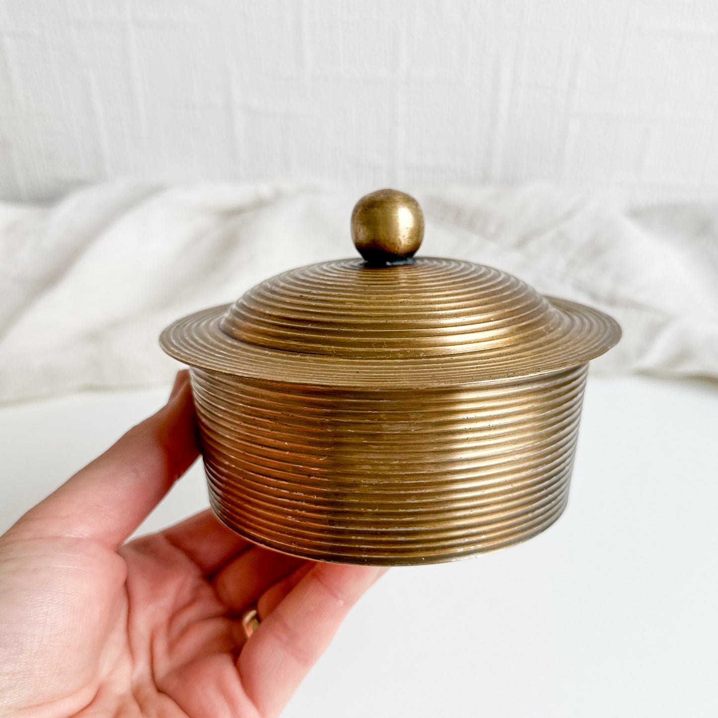 Ribbed Brass Lidded Box