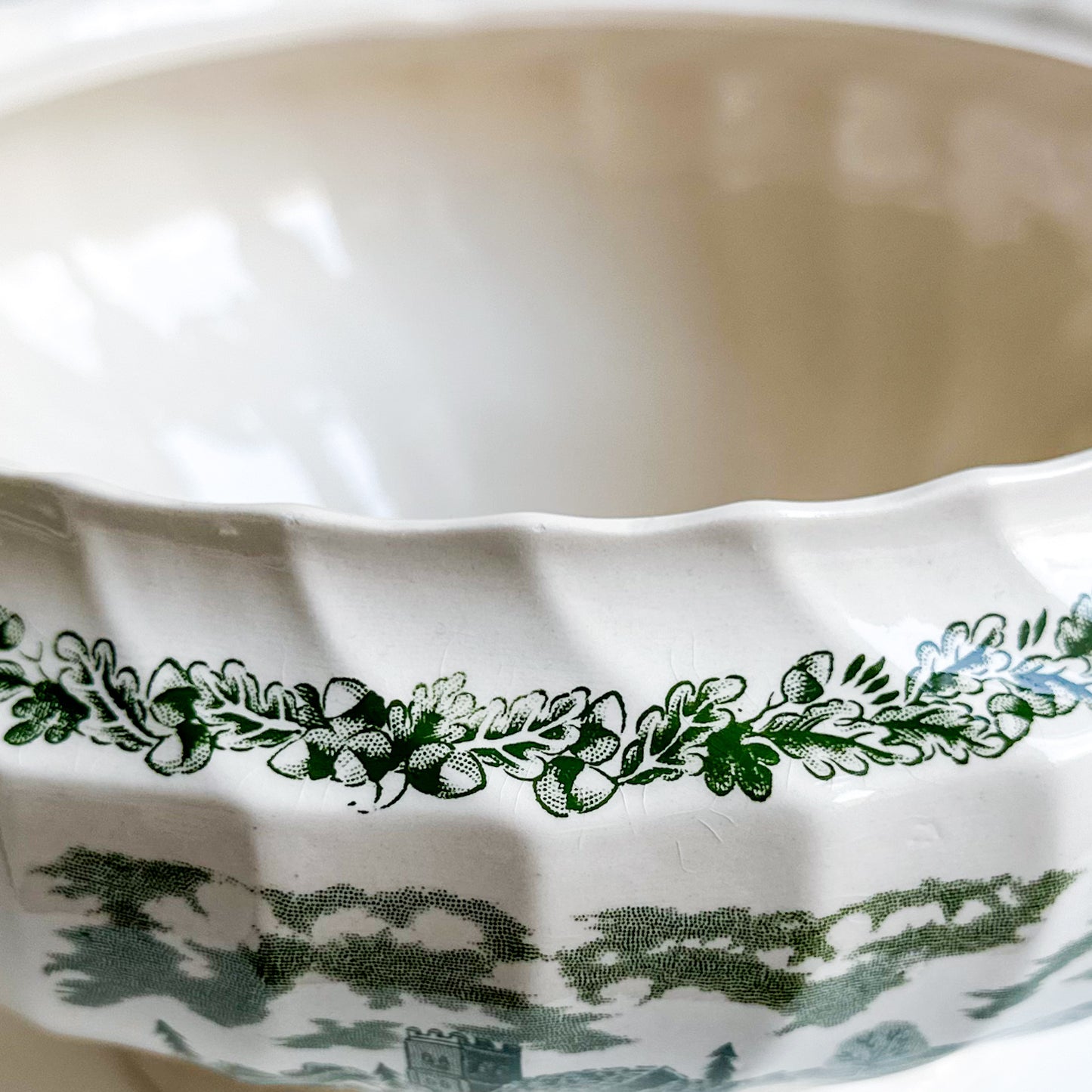 Green Transferware Tureen / Planter