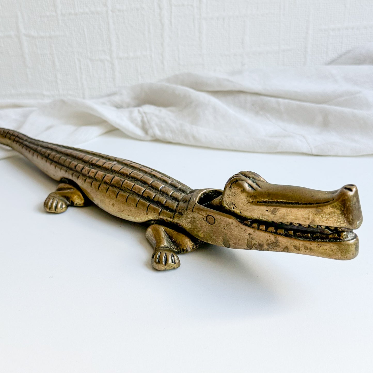 Large Brass Alligator Nutcracker