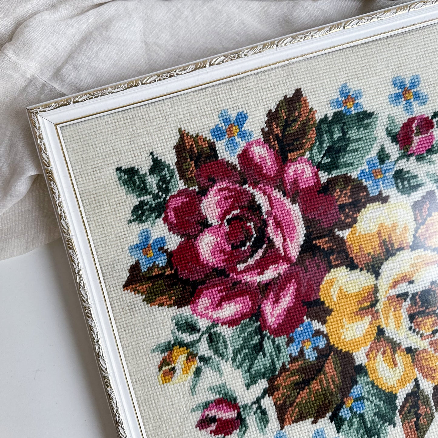 Framed Needlepoint with Roses