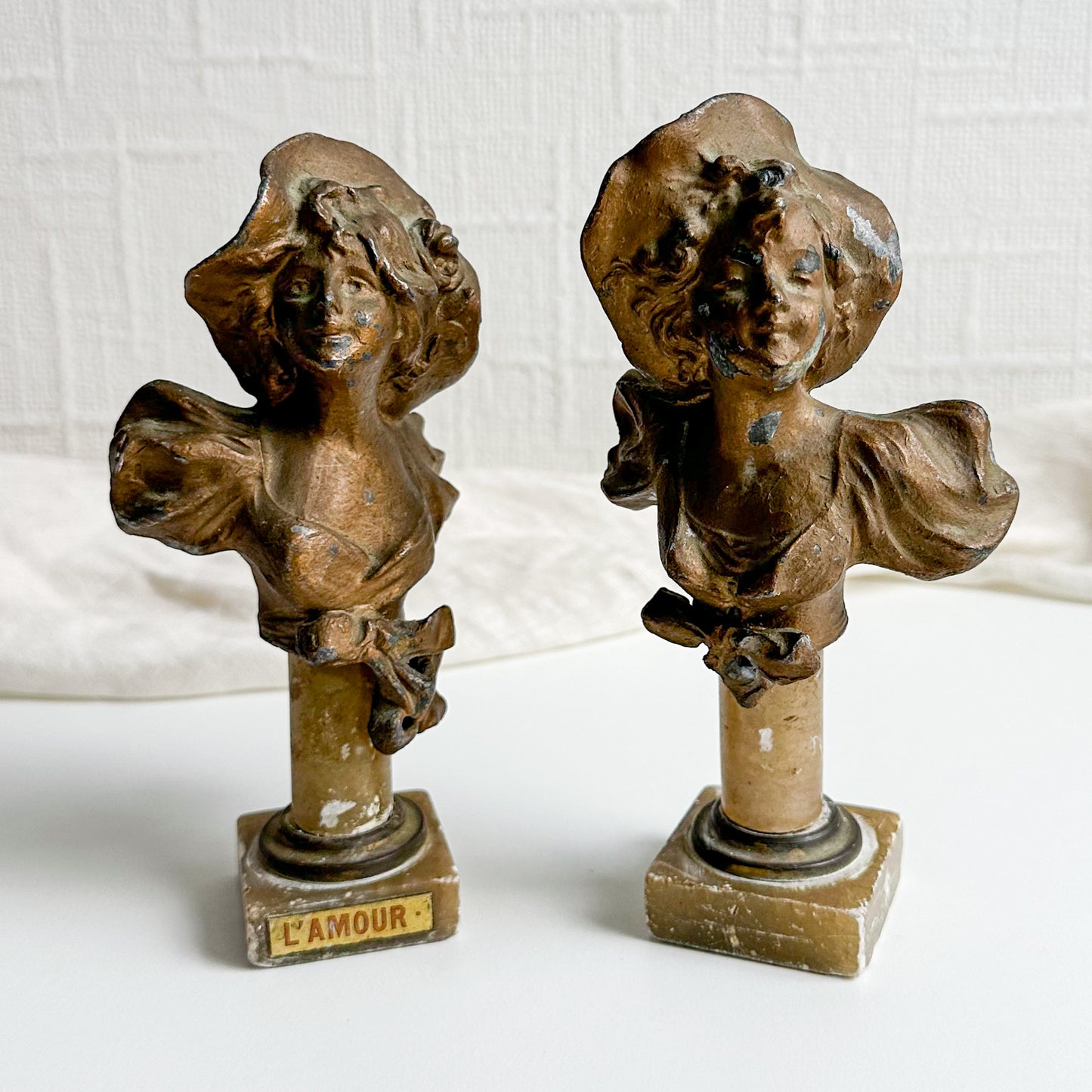 Pair of Antique Spelter Busts