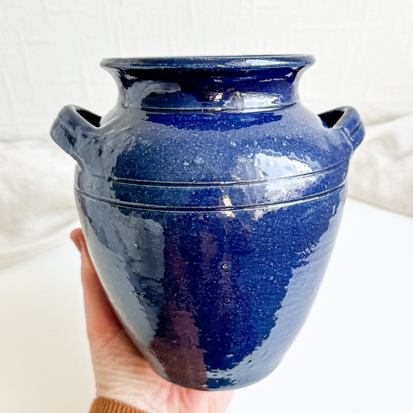 Blue Pottery Vase with Handles