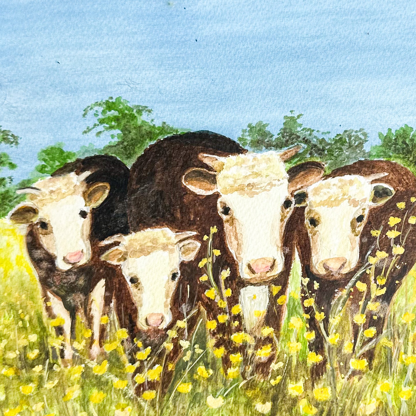 Original Watercolour with Cows