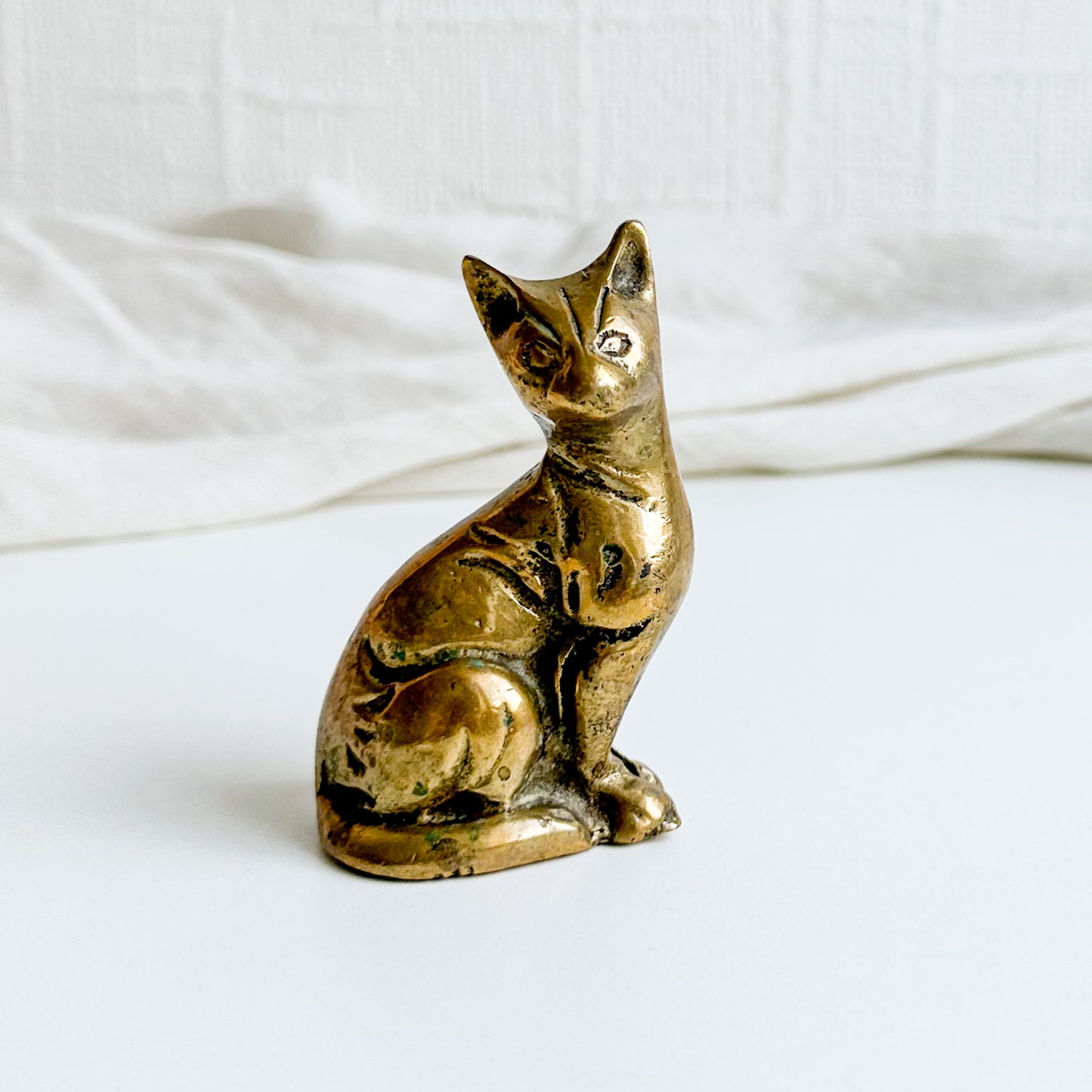 Small Sitting Brass Cat
