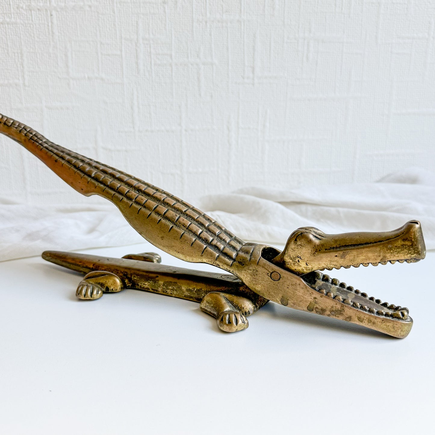 Large Brass Alligator Nutcracker