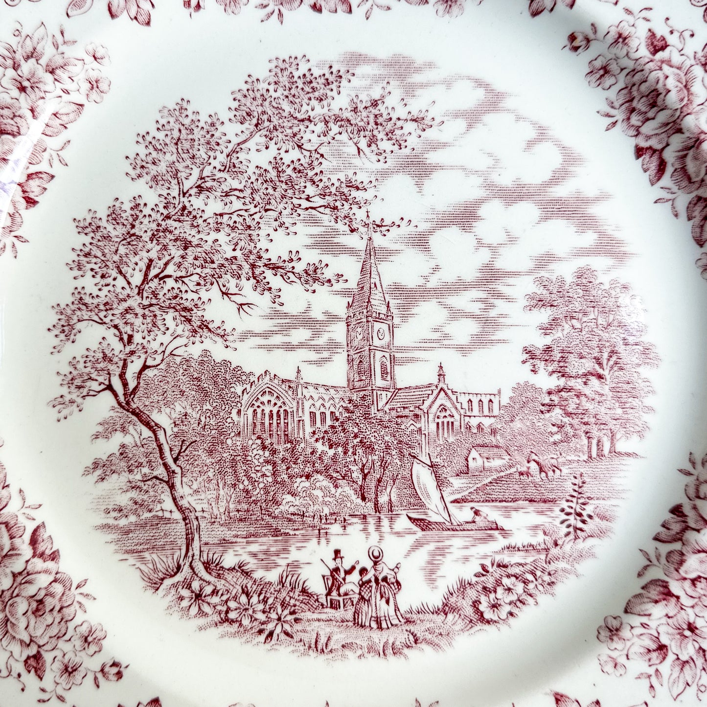 Red Transferware English Plate