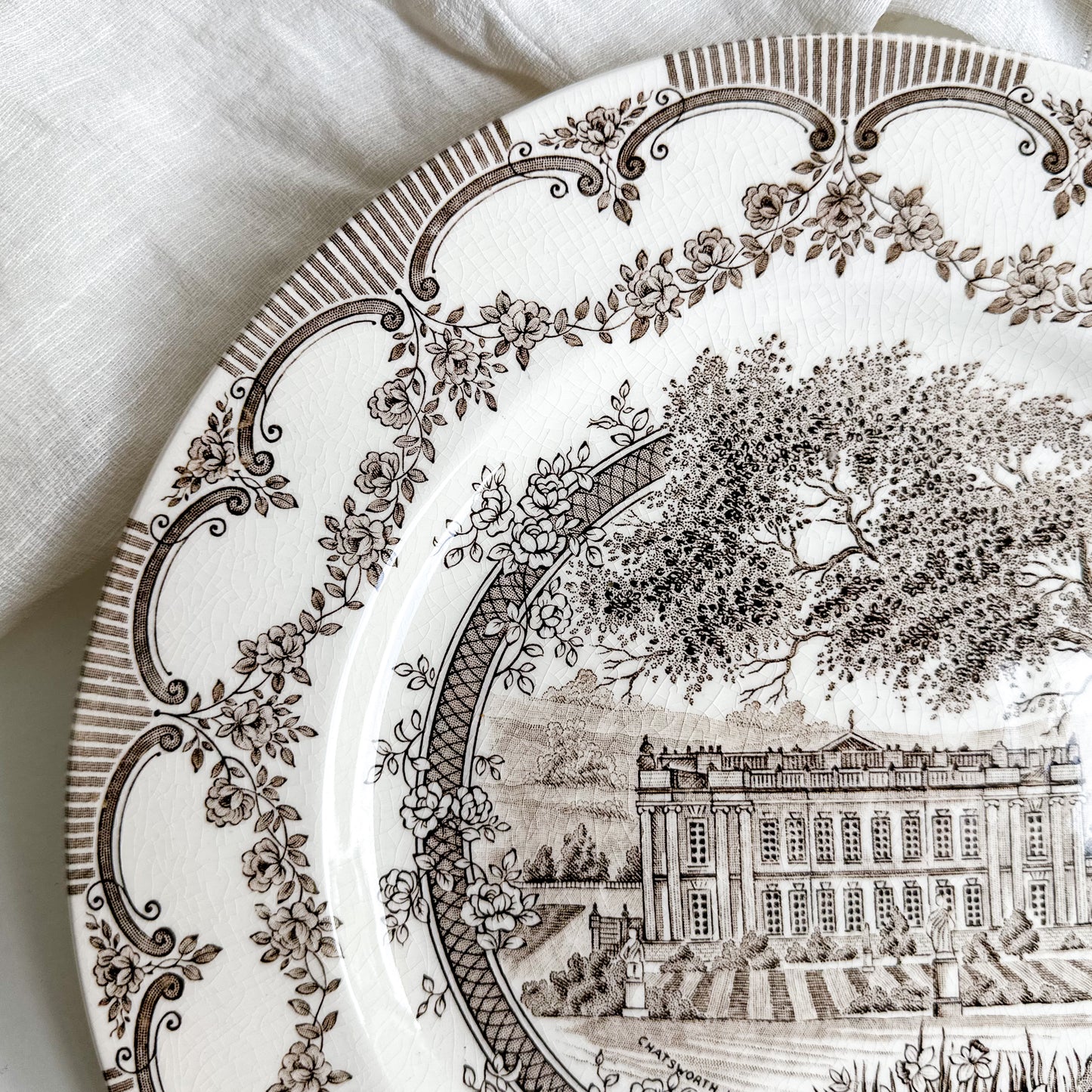 Brown Transferware Chatsworth House Plate