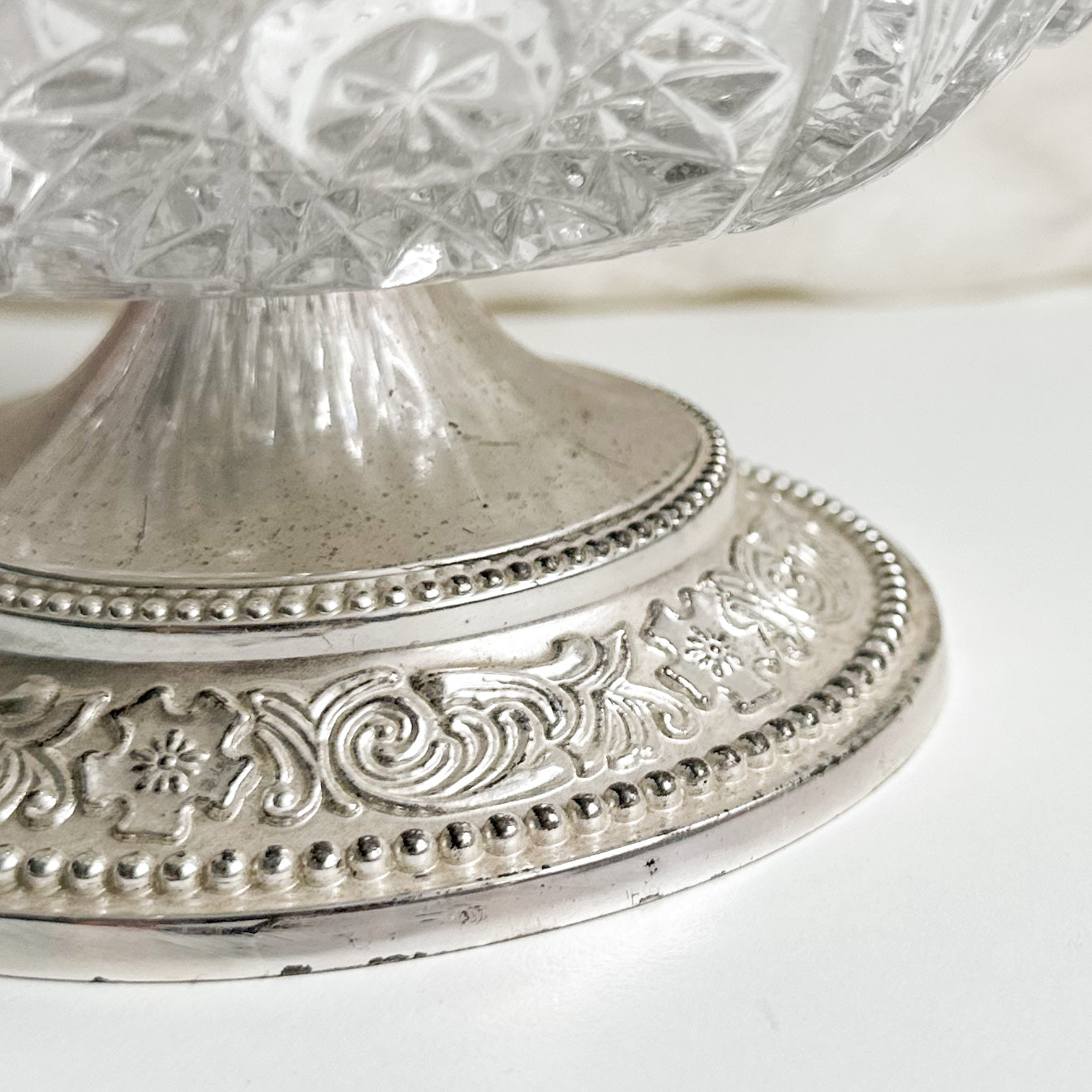 Crystal Rose Bowl with Silver Plated Foot