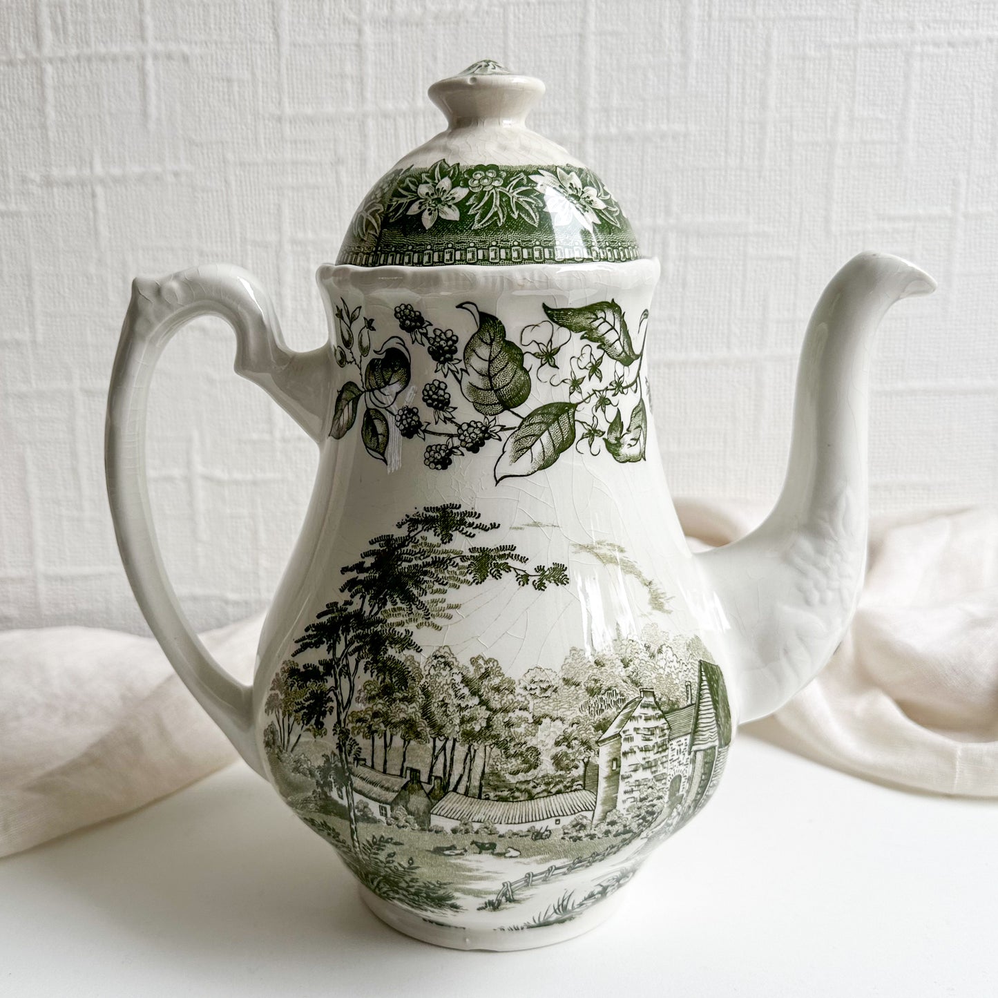 Green Transferware Cofee Pot