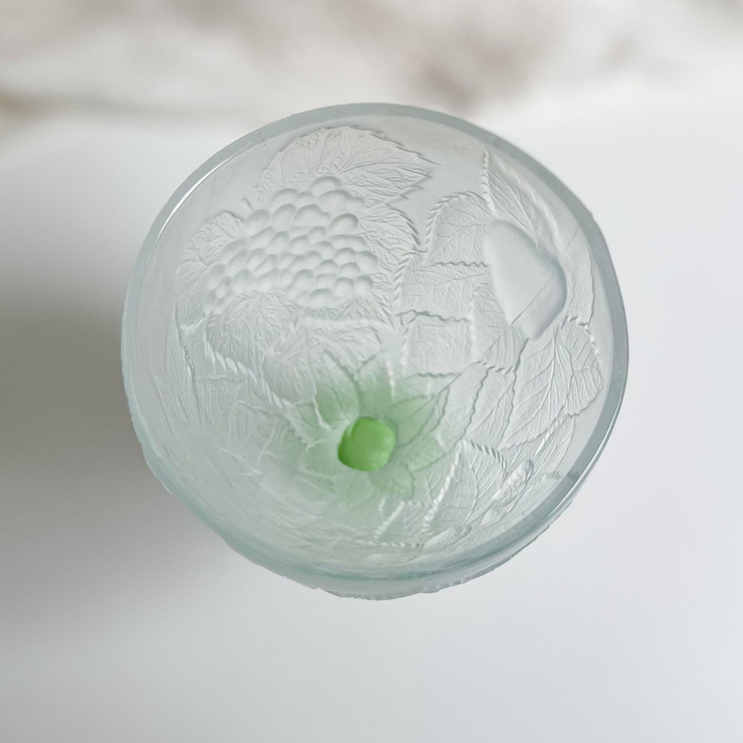 Frosted Pressed Glass Goblet with Green Foot, made by Pasabahce