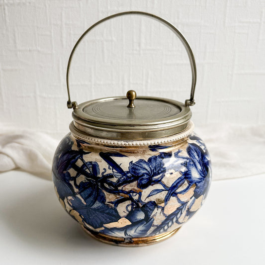 Antique Blue and White Biscuit Barrel