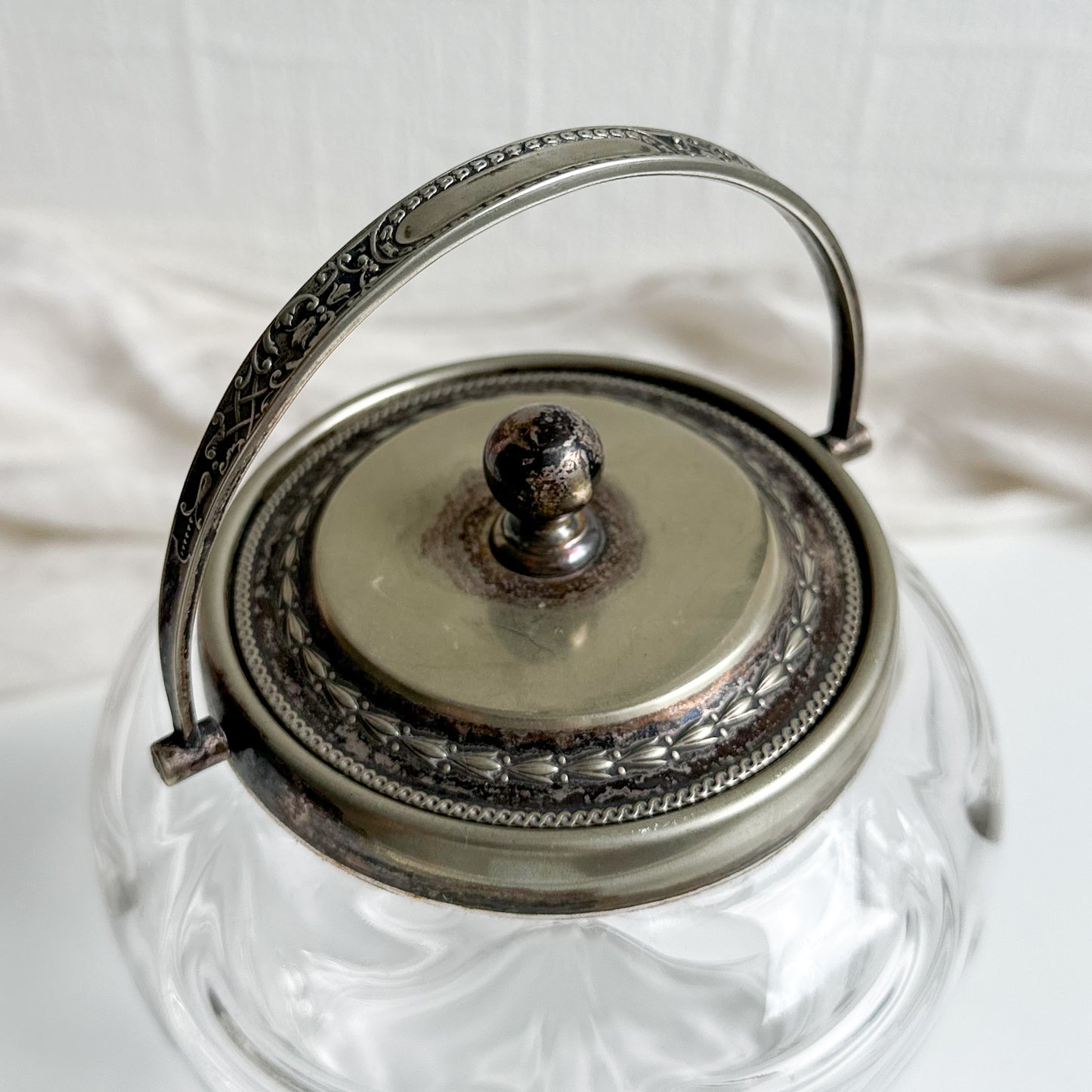 Glass Biscuit Barrel with Ornate Lid