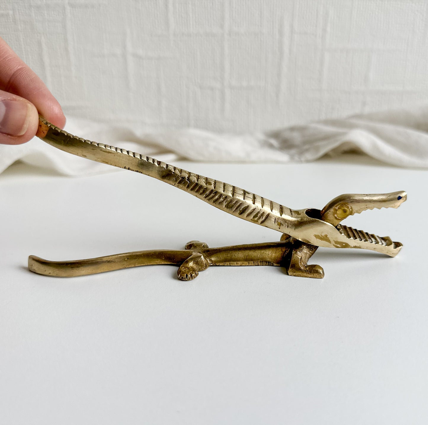 Small Brass Alligator Nutcracker