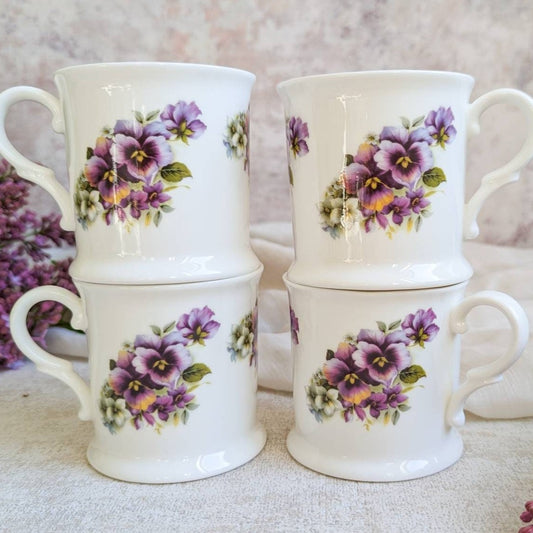 4 Vintage Pansy Cups